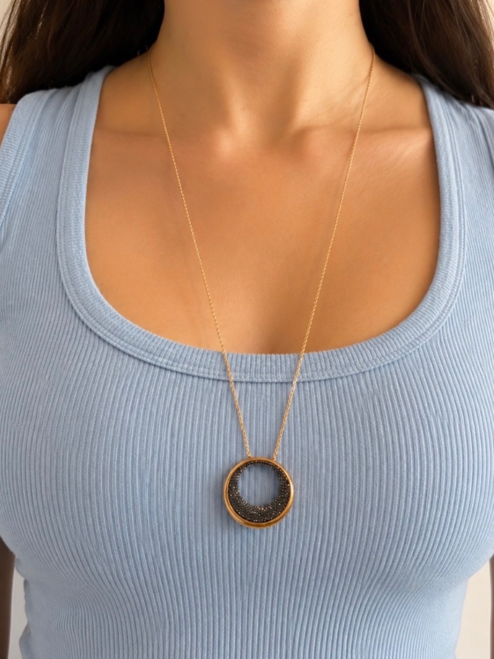 Swarovski Circle Pendant Necklace Rose Gold Gray Crystal 25-29"